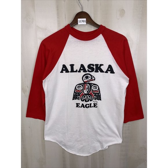 Vintage 80s Red White Alaska Ringer Style T Shirt Adult Medium USA Made-11701 - Picture 1 of 15